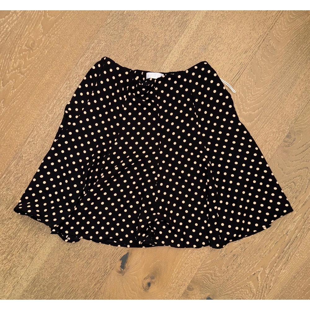 Womens Polka Dot Mini Skirt Black Cream Elastic Waist Flowy‎ A-Line Skirt